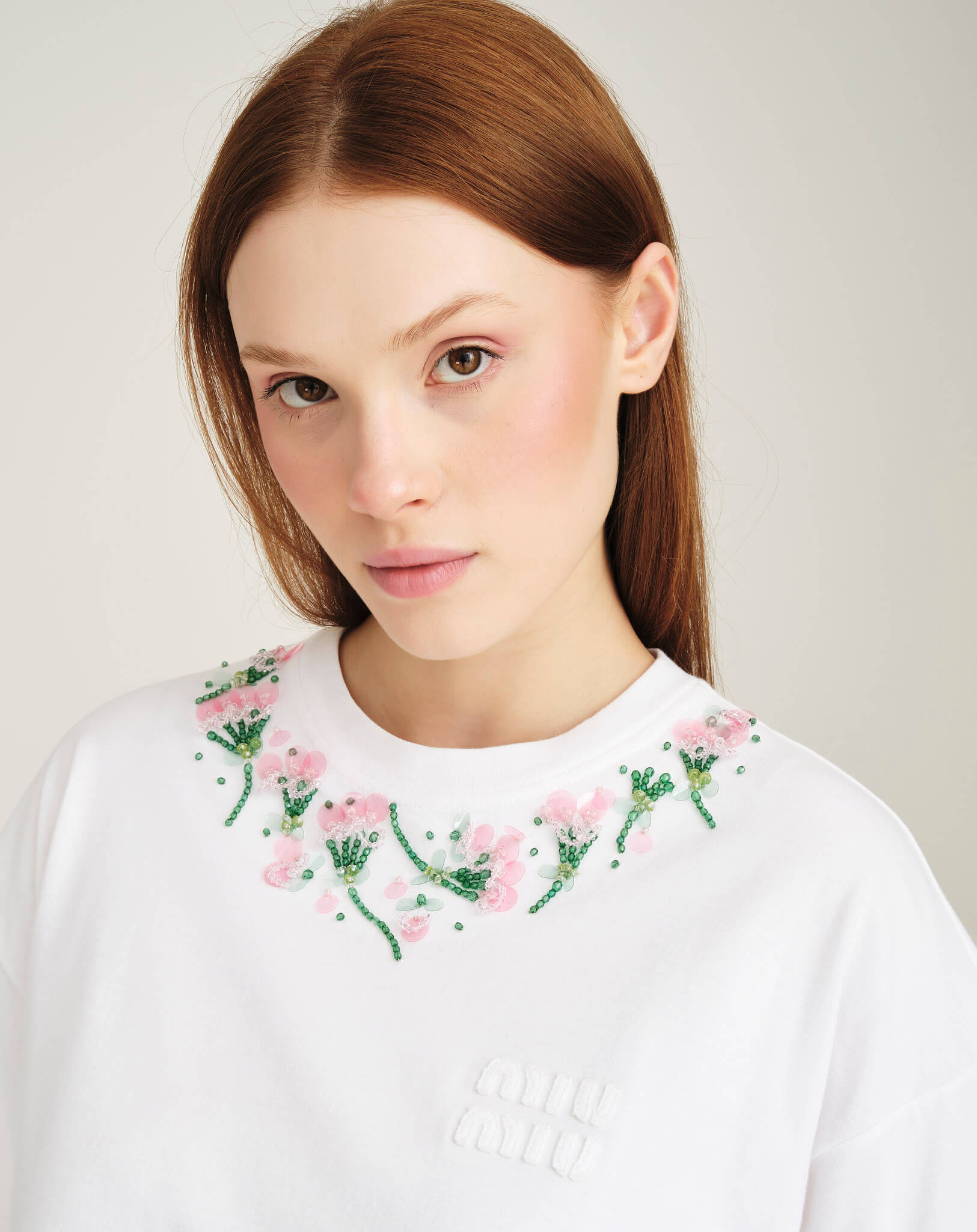 Miu Miu - Embellished Necklace Crop Tshirt S